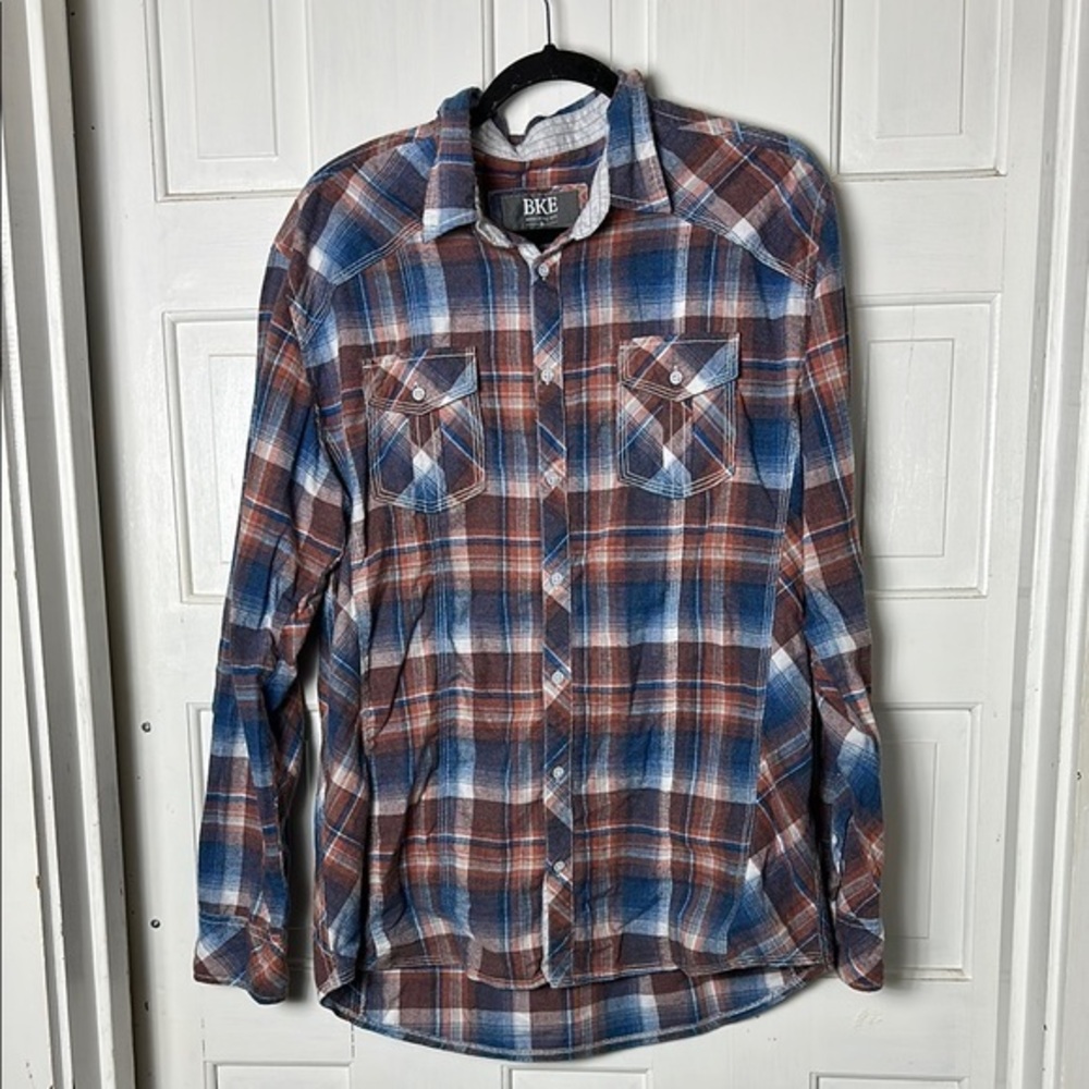 BKE Plaid Button-Up Shirt Red blue Size X-Large